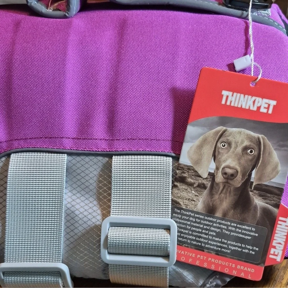 ThinkPet Adjustable Padded Reflective vest Dog Harness Purple Gray L